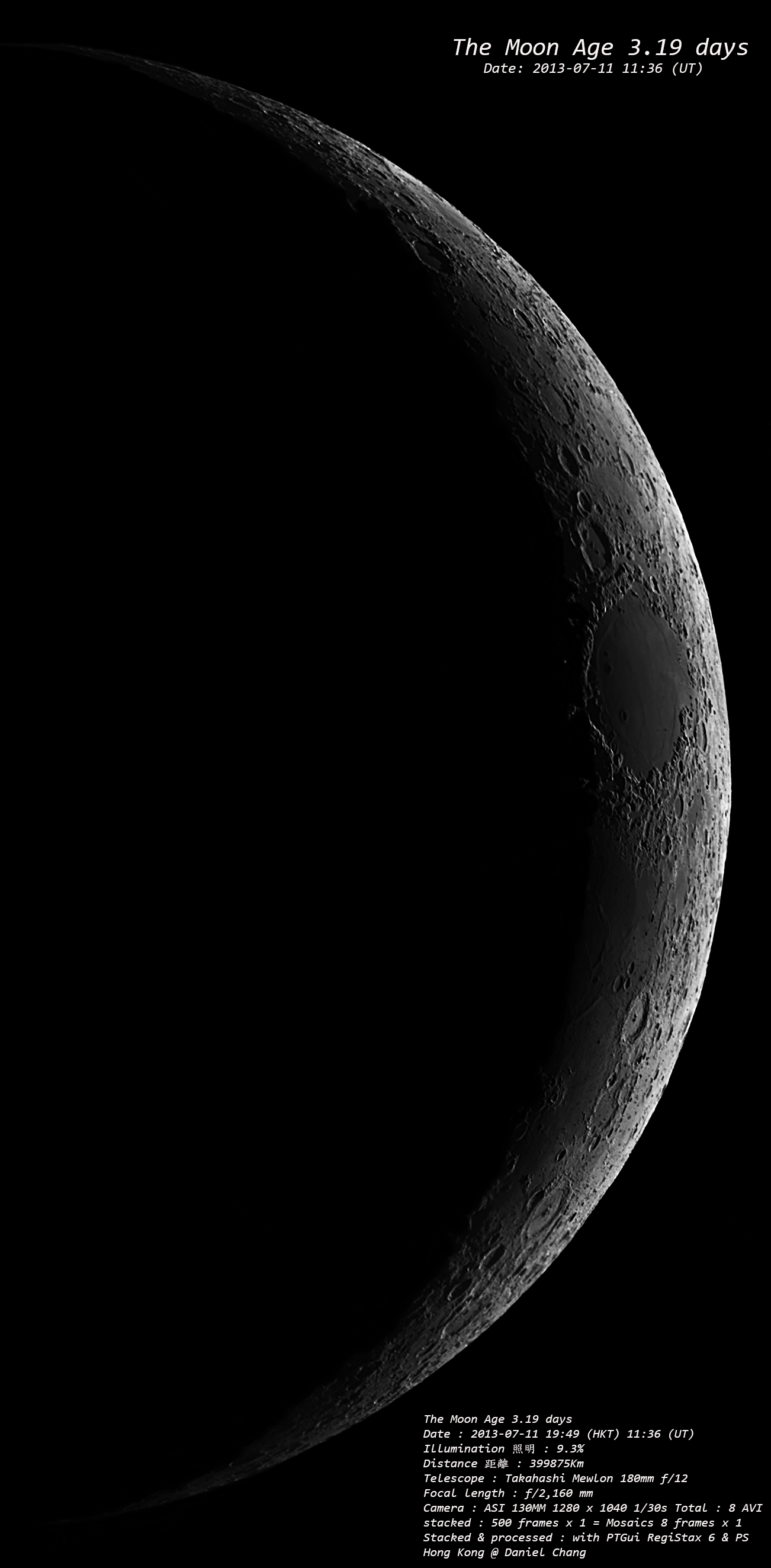The Moon Age 3.19 days 20130711 1949HKT 1136UT.jpg