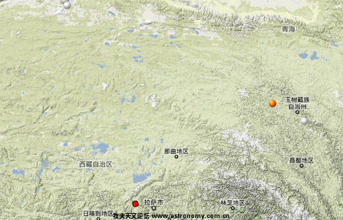 红点标注处为震中——西藏拉萨市当雄县